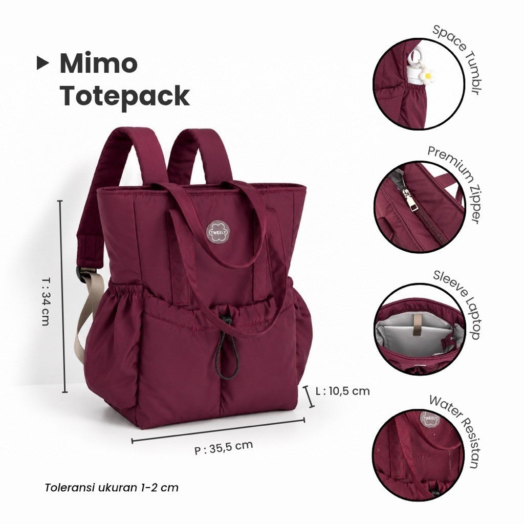 Tweelyforbag Mimo Totepack (Laptop 13inch) Tas Ransel Wanita Parasut Premium